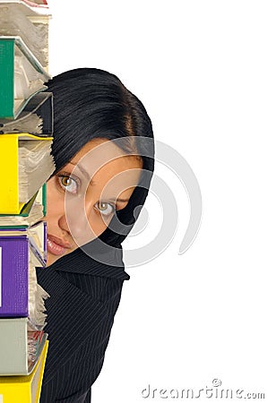 Businesswoman with lot of documents Stock Photo