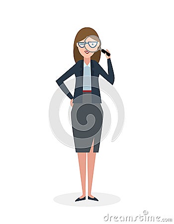 Businesswoman with magnifier. Vector Illustration