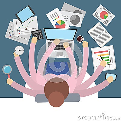 Businesswoman with many hands. Vector Illustration