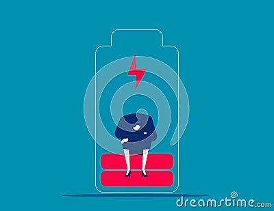 Businesswoman meditating inside the battery to charge. Business vector illustration concept Vector Illustration