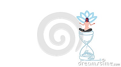 Businesswoman meditating sitting lotus position on sand watch deadline time management concept girl in yoga pose sketch Vector Illustration