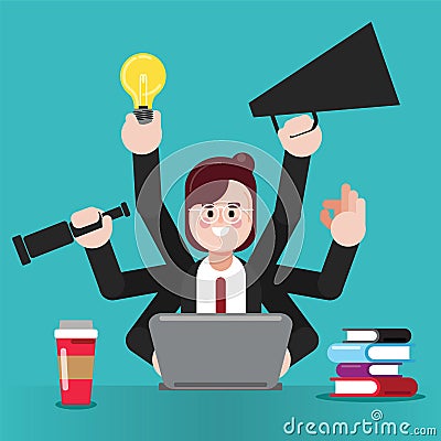 Multitasking business woman Vector Illustration