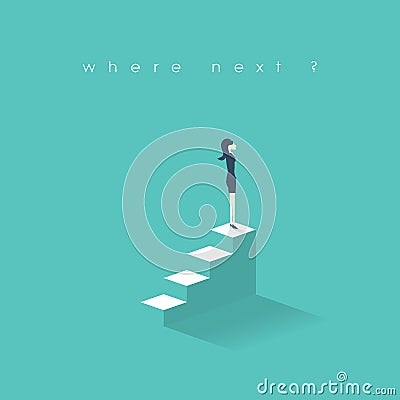 Businesswoman new opportunities concept. Business women career growth on corporate ladder. Vector Illustration