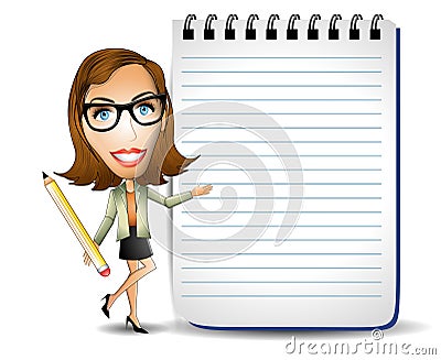 Businesswoman With Notepad Cartoon Illustration