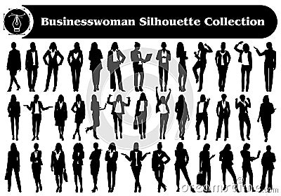 Businesswoman or Office Employee Silhouettes Vector Collection Vector Illustration