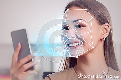 Businesswoman in office, face recognition Stock Photo