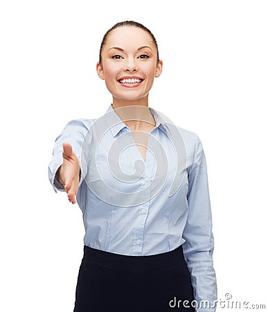 Businesswoman with opened hand ready for handshake Stock Photo