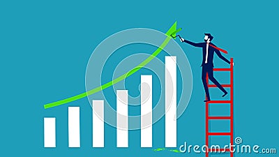 A businesswoman paints a wall depicting a growth graph. growth concept Vector Illustration
