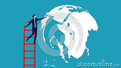 A businesswoman paints a wall depicting the world space. love the world. Vector Illustration