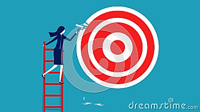 A businesswoman paints a wall with a picture of a target Vector Illustration