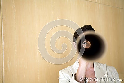 Businesswoman peering through tube Stock Photo