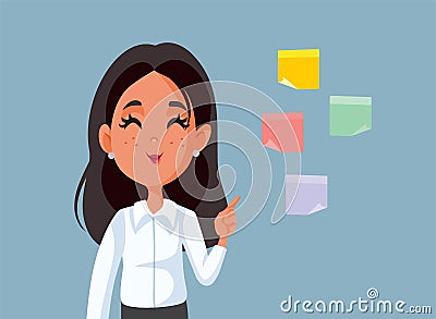 Businesswoman Pointing at Sticky notes Vector Cartoon Illustration Vector Illustration