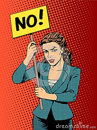 Businesswoman policy protest with a poster no Vector Illustration