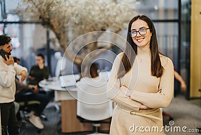 Businesswoman posing proud and satisfied with her job in a corporate company. This executive is a positive and Stock Photo