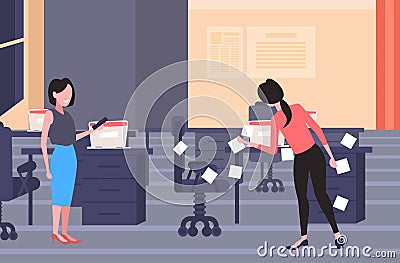 Businesswoman posting stickers business startup planning management concept businesspeople scheduling work agenda using Vector Illustration