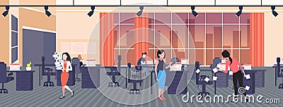 Businesswoman posting stickers using sticky notes startup planning management teamwork concept businesspeople working Vector Illustration