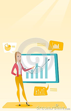 Businesswoman presenting review of financial data. Vector Illustration