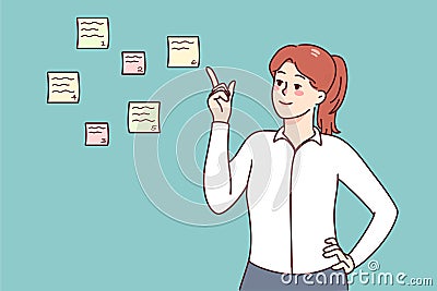 Businesswoman prioritize to do list on notes Vector Illustration
