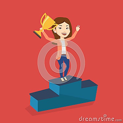 Businesswoman proud of her business award. Vector Illustration