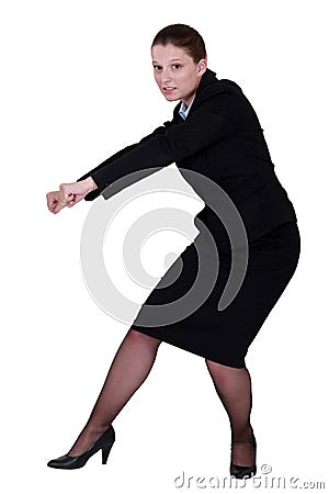 Businesswoman pull action Stock Photo