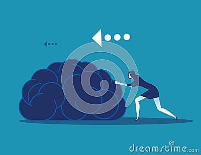 Businesswoman push brain. Concept business vector illustration. Flat design style Vector Illustration