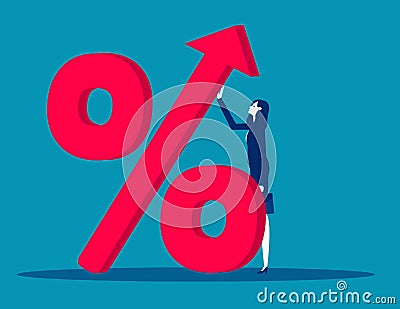 Businesswoman push percent arrow increasing interest rate in market Vector Illustration
