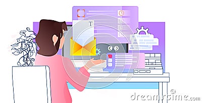 businesswoman reading email message woman copywriter at workplace online communication concept horizontal Vector Illustration