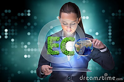 The businesswoman in recyling sustainable business concept Stock Photo