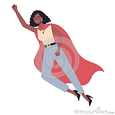 Businesswoman with red superhero cloak. Woman with a power Vector Illustration
