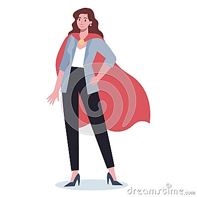 Businesswoman with red superhero cloak. Woman with a power Vector Illustration