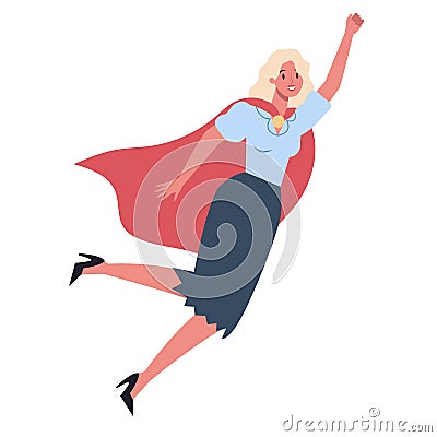 Businesswoman with red superhero cloak. Woman with a power Vector Illustration