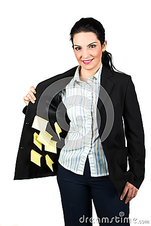 Businesswoman with reminder notes Stock Photo