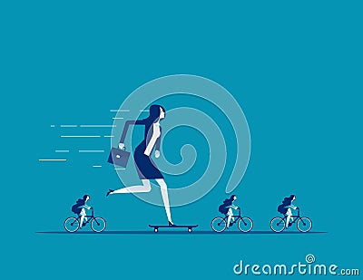 Businesswoman riding skateboard. Hurrying to office concept. Vector illustration design Vector Illustration