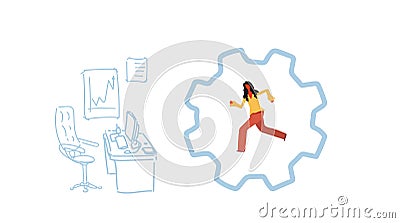 Businesswoman running cog wheel deadline hardworking process concept business woman inside corporate machinery gearwheel Vector Illustration