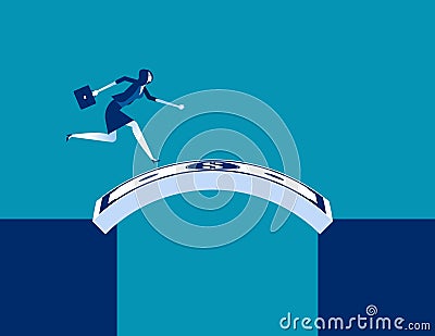 Businesswoman running cross money bridge. Concept business vector illustration, Currency, Successful Vector Illustration