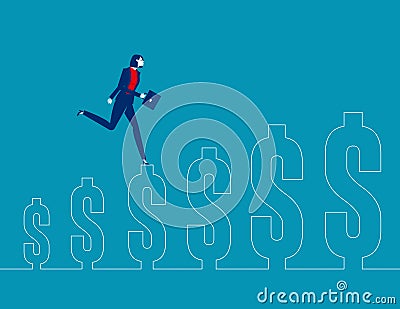 Businesswoman running on the growing dollar sign. Business profit vector illustration Vector Illustration