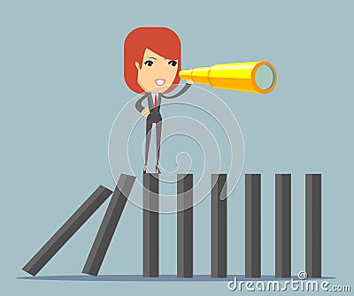 Businesswoman search strategy on domino Vector Illustration
