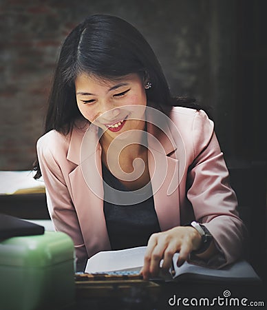 Businesswoman Secretary Reading Book Story Concept Stock Photo