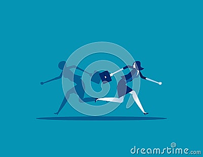 Businesswoman and shadow running different way. Concept business vector illustration, Flat business cartoon, Different, People, Vector Illustration