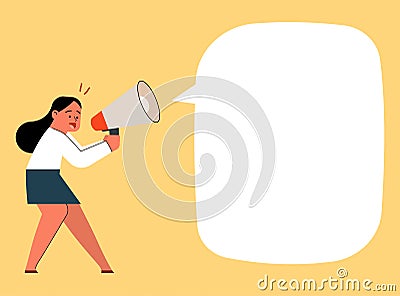 Businesswoman shouting and screaming with megaphone, vector cartoon illustration Vector Illustration