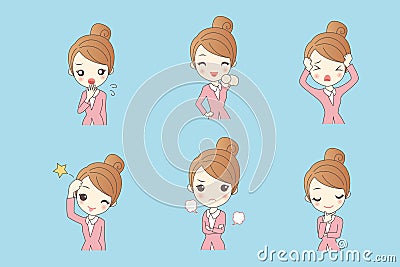 Businesswoman show variety of expressions Vector Illustration