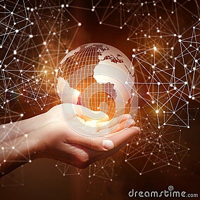 Businesswoman showing global network. Stock Photo