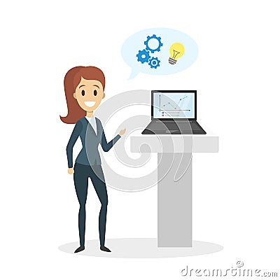 Businesswoman showing presentation. Vector Illustration