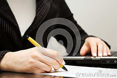 Business woman signing contract Stock Photo
