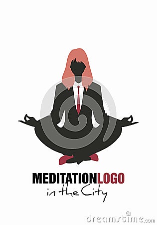 Businesswoman silhouette doing meditation. Stock Photo