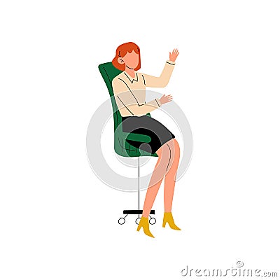 Businesswoman Sitting in Office Chair, Secretary, Personal Assistant, Professional Young Woman Working in Office Vector Vector Illustration
