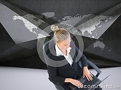 Businesswoman sitting on swivel chair with laptop Stock Photo