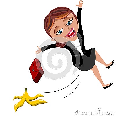 Businesswoman Slipping Banana Peel Vector Illustration