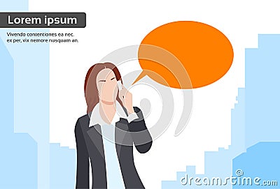 Businesswoman Smart Phone Talk Chat Bubble Vector Illustration