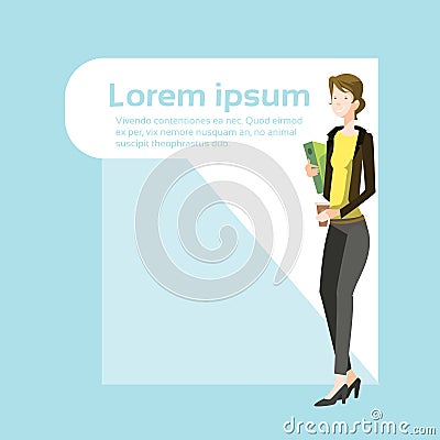 Businesswoman Smile, Standing Hold Folder Full Length Business Woman Vector Illustration